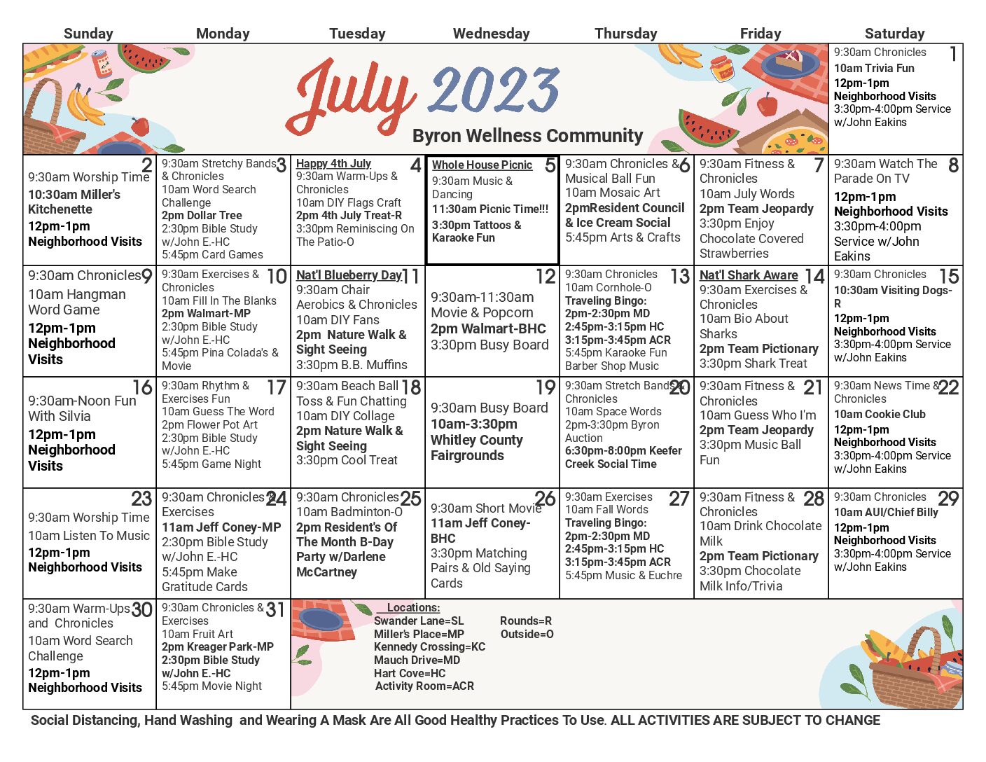 CALENDAR of Events Byron Wellness Community