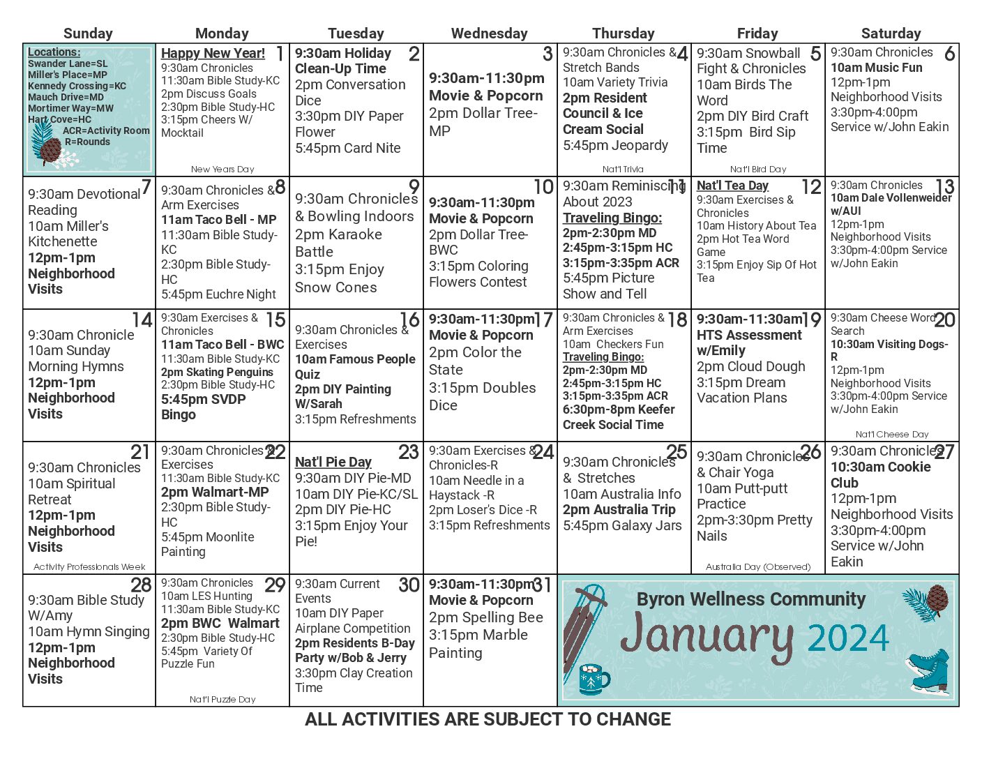 CALENDAR of Events - Byron Wellness Community