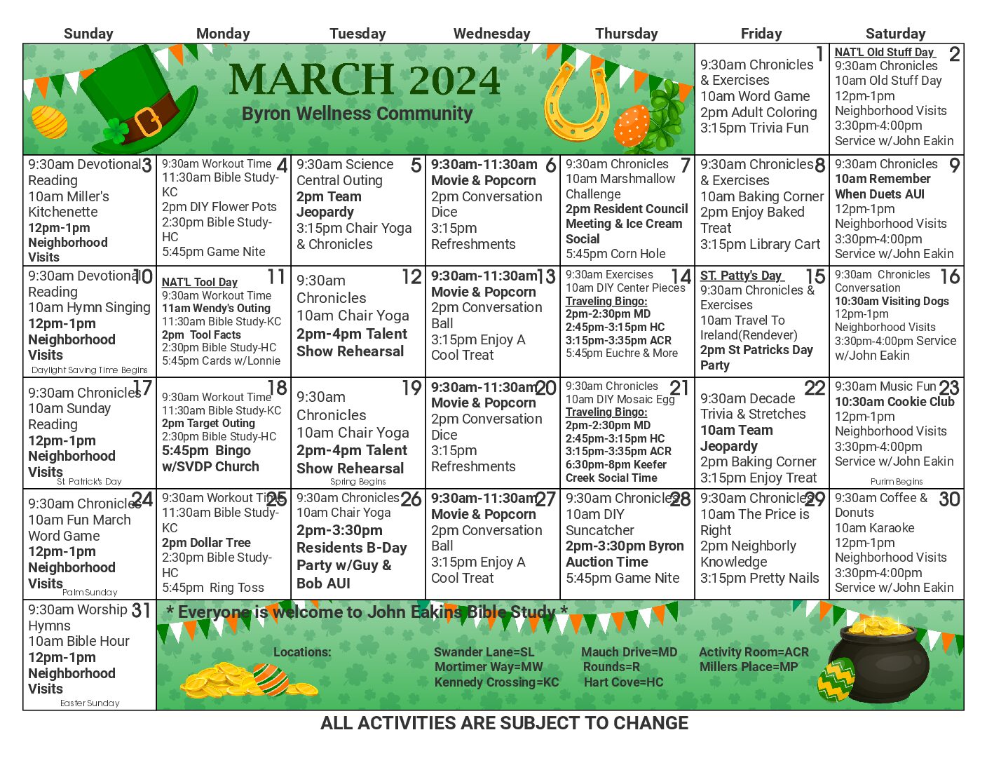 Calendar Of Events - Byron Wellness Community